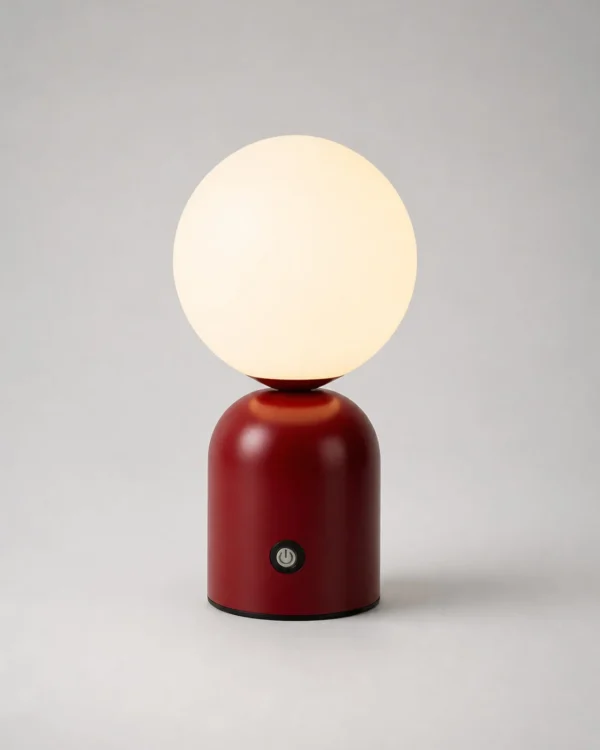 Akku-Tischlampe: Metallkugel mit drei Lichtfarben – LUMI
