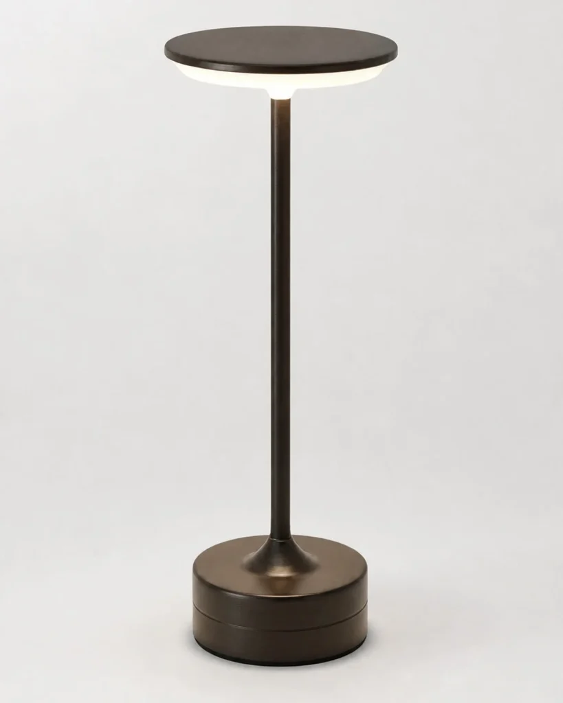 Akku-Tischlampe LORA, Metallscheibe mit 3-Stufen-Touch-Dimmer – Schwarz, Produktfoto
