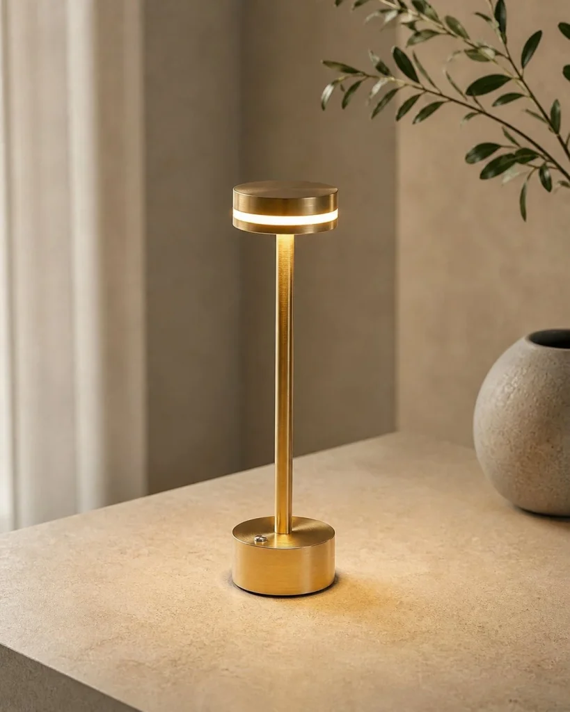 Akku-Tischlampe LYSA, minimalistische USB-Leuchte – in einer Raumszene