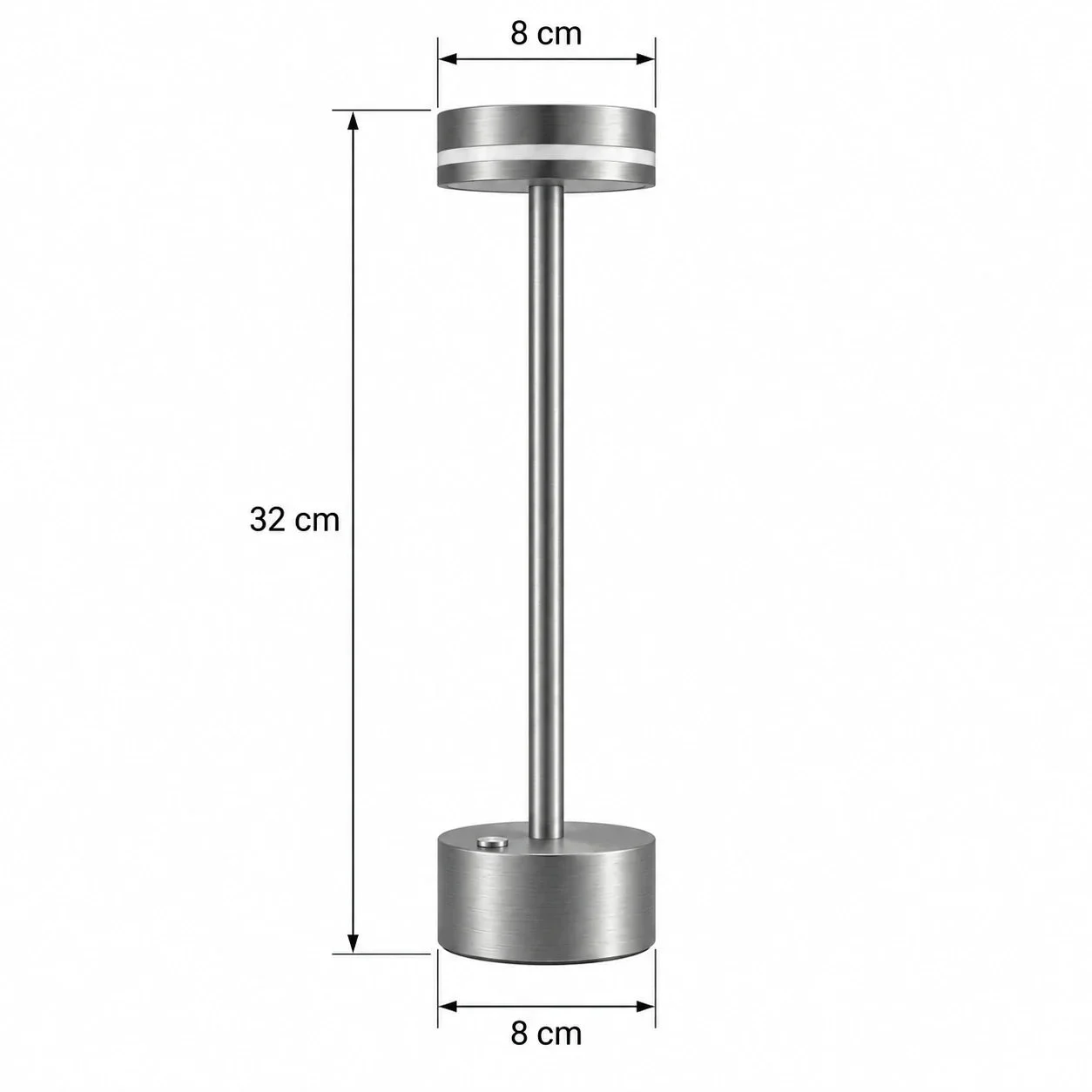 Masszeichnung – Gesamthöhe: 32 cm, Sockeldurchmesser: 8 cm, Kopfdurchmesser: 8 cm