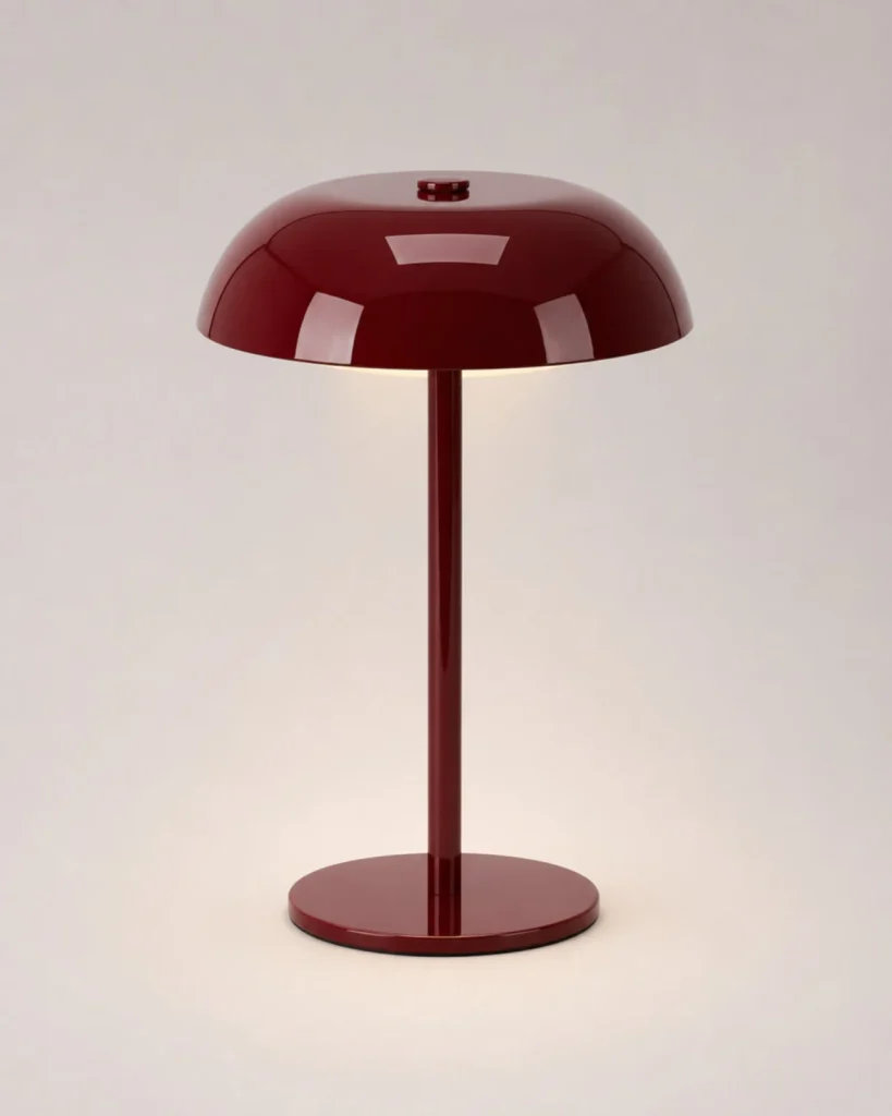 Akku-Tischlampe MALMO, metallische Pilzform mit Touch-Dimmer – Bordeaux, Produktfoto
