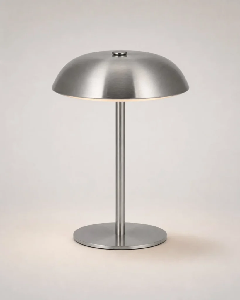 Akku-Tischlampe MALMO, metallische Pilzform mit Touch-Dimmer – Silber, Produktfoto