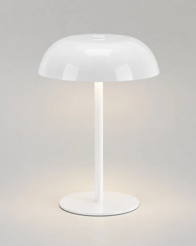 Akku-Tischlampe MALMO, metallische Pilzform mit Touch-Dimmer – Weiss, Produktfoto