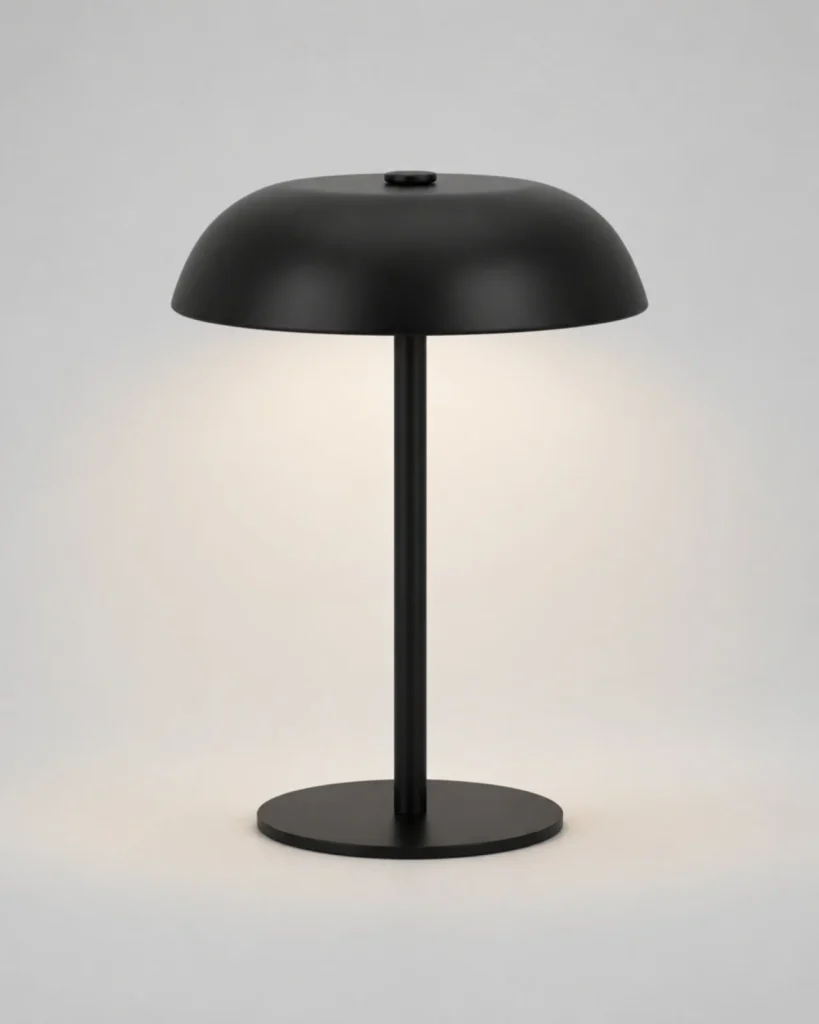 Akku-Tischlampe MALMO, metallische Pilzform mit Touch-Dimmer – Schwarz, Produktfoto