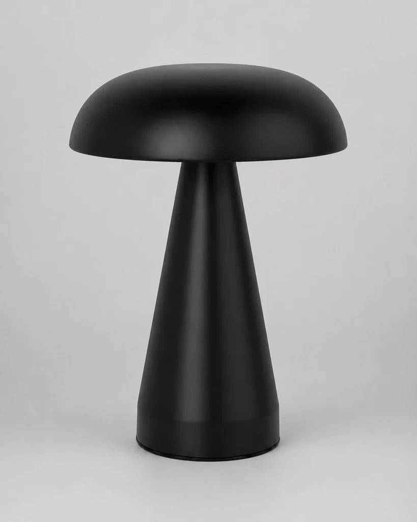 Akku-Tischlampe KEMI, skandinavische Pilzform mit USB – Schwarz, Detailansicht