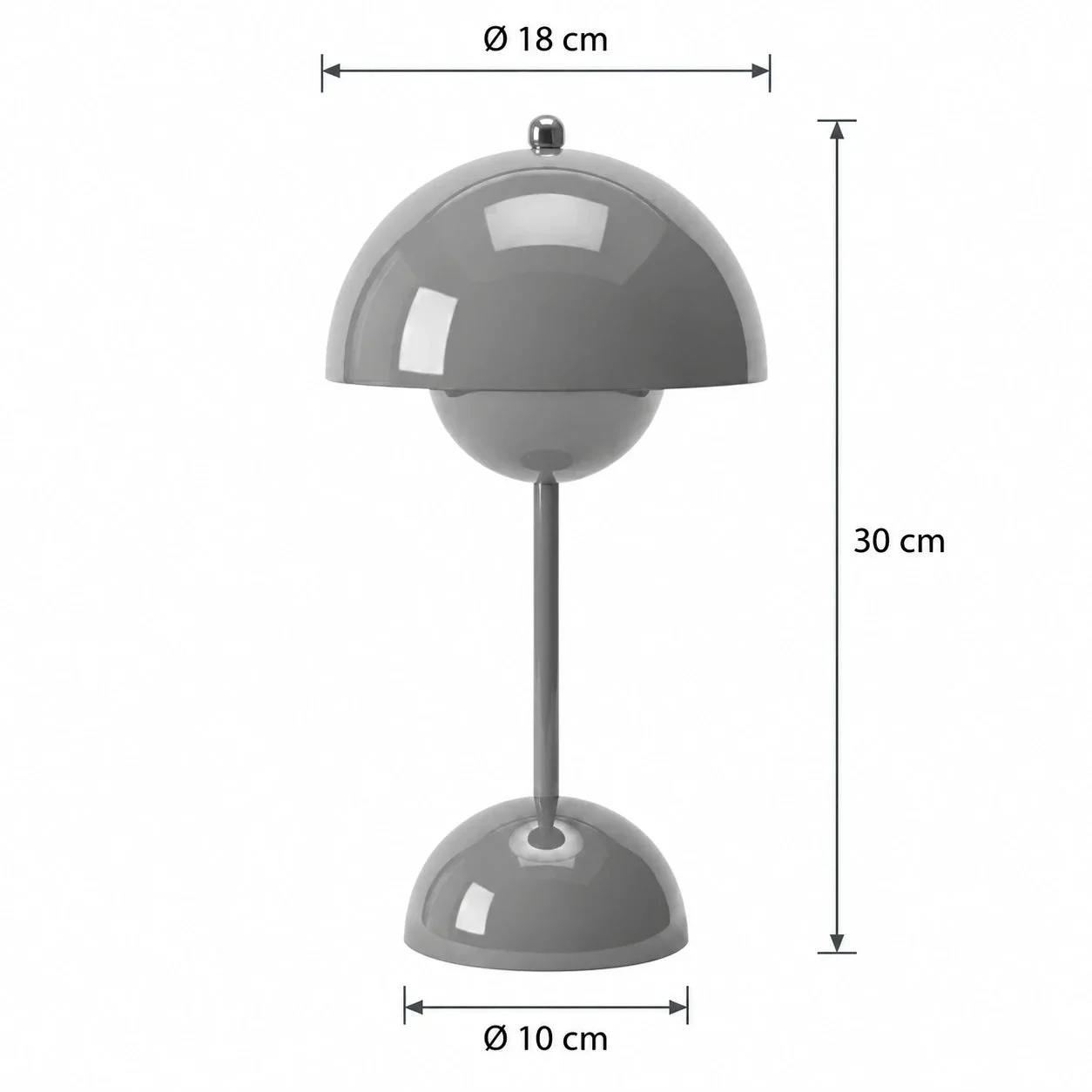 Masszeichnung – Gesamthöhe: 30 cm, Schirmdurchmesser: 18 cm, Sockeldurchmesser: 10 cm