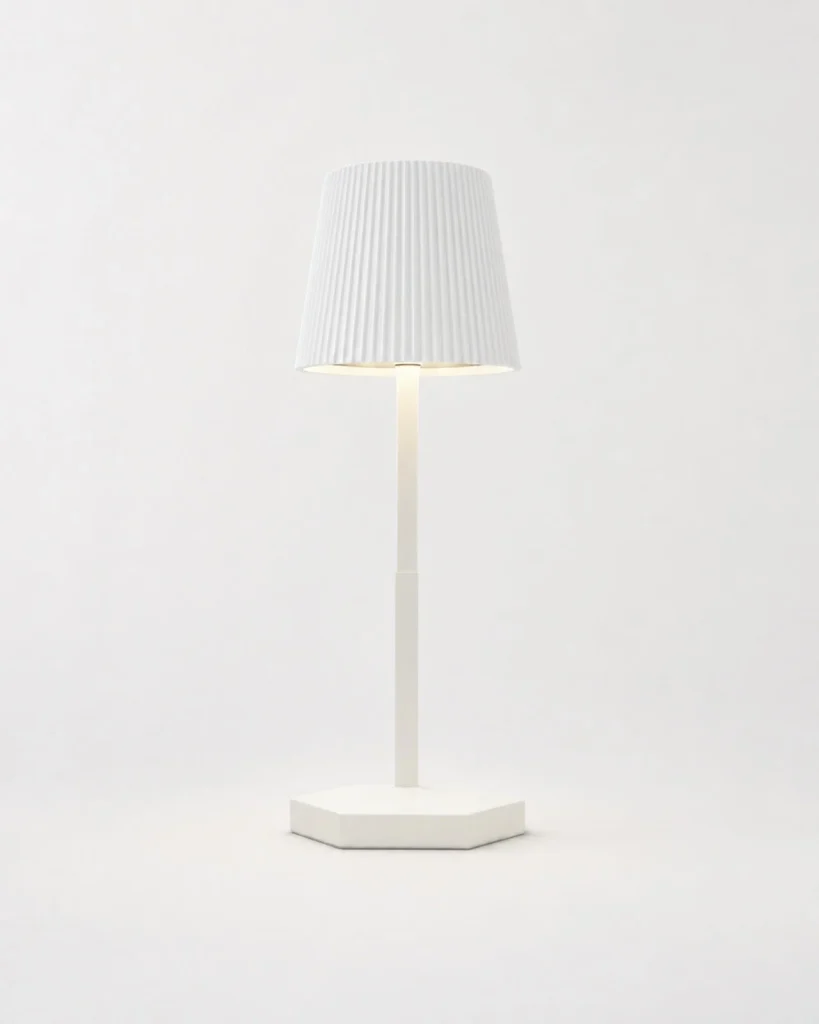 Akku-Tischlampe TOVI, Plisseeschirm mit variablem Weisslicht – Weiss, Produktfoto