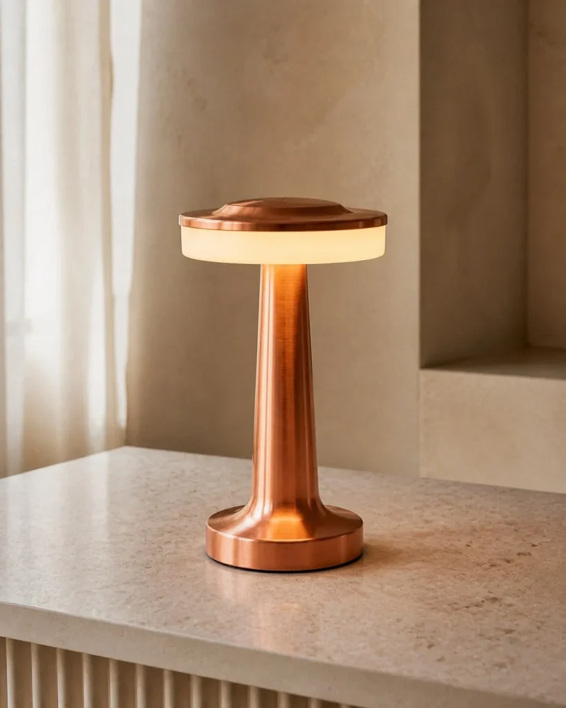 Akku-Tischlampe KARO, Retro-Stil mit Touch-Dimmer – in einer Raumszene