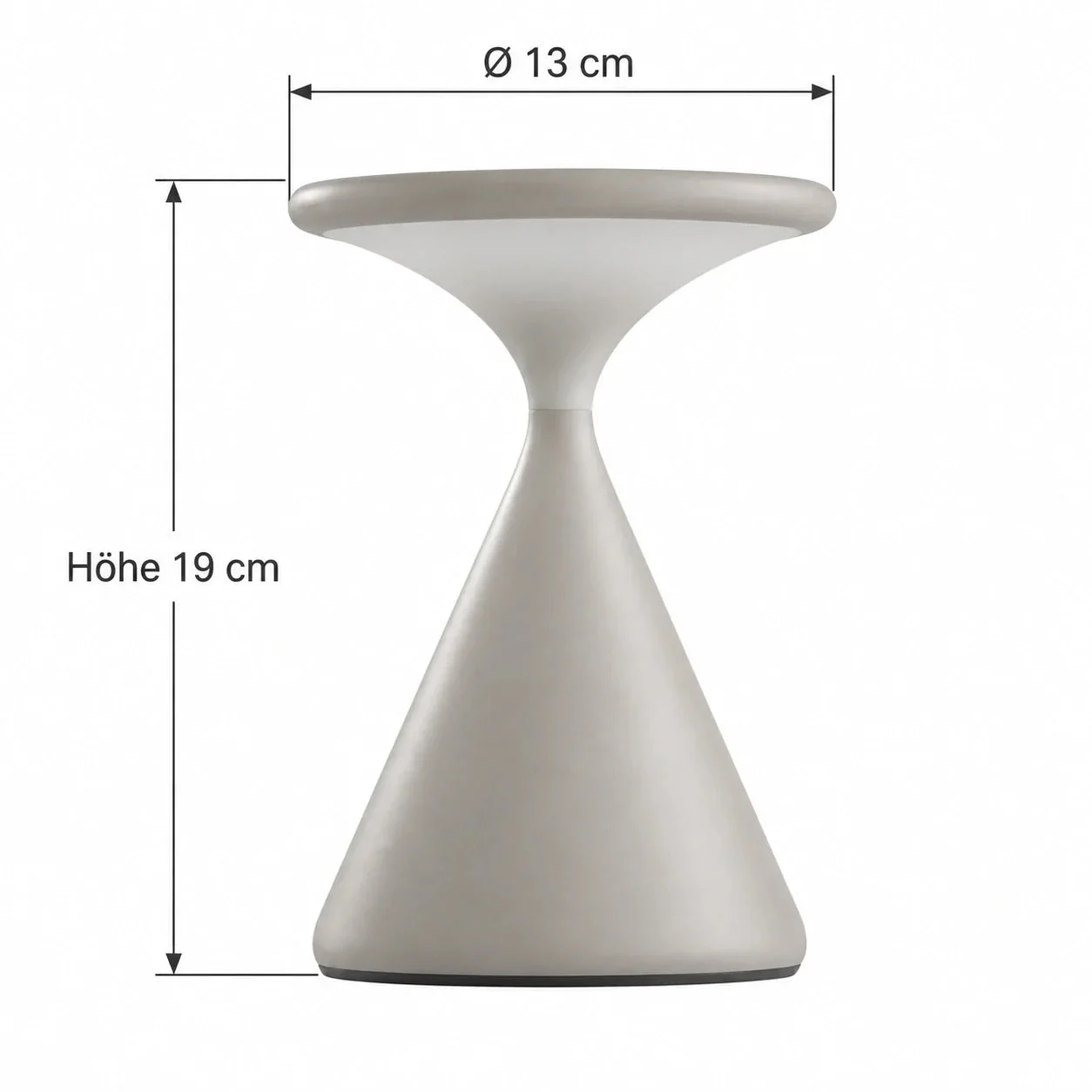 Masszeichnung – Gesamthöhe: 19 cm, Schirmdurchmesser: 13 cm