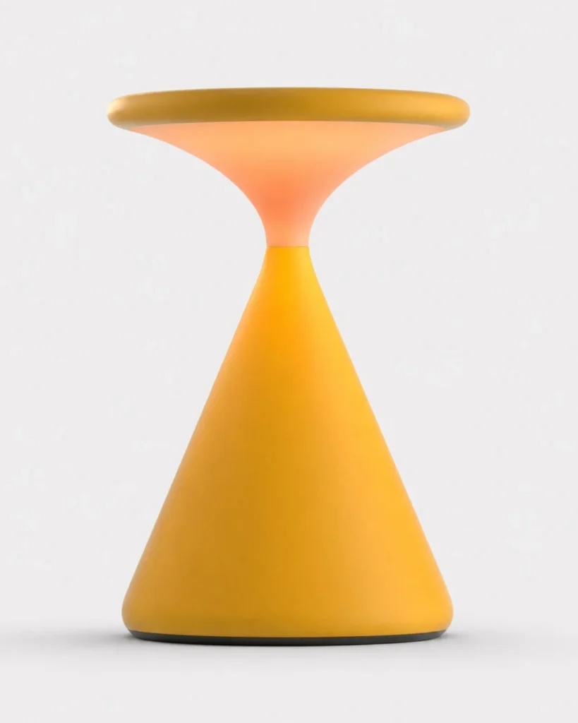 Akku-Tischlampe KONI, matte Sanduhrform mit Touch-Dimmung – Gelb, Produktfoto