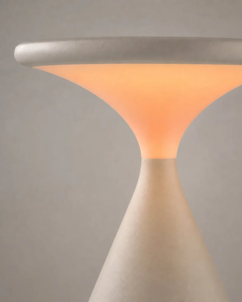Akku-Tischlampe KONI, matte Sanduhrform mit Touch-Dimmung – Creme, Detailansicht