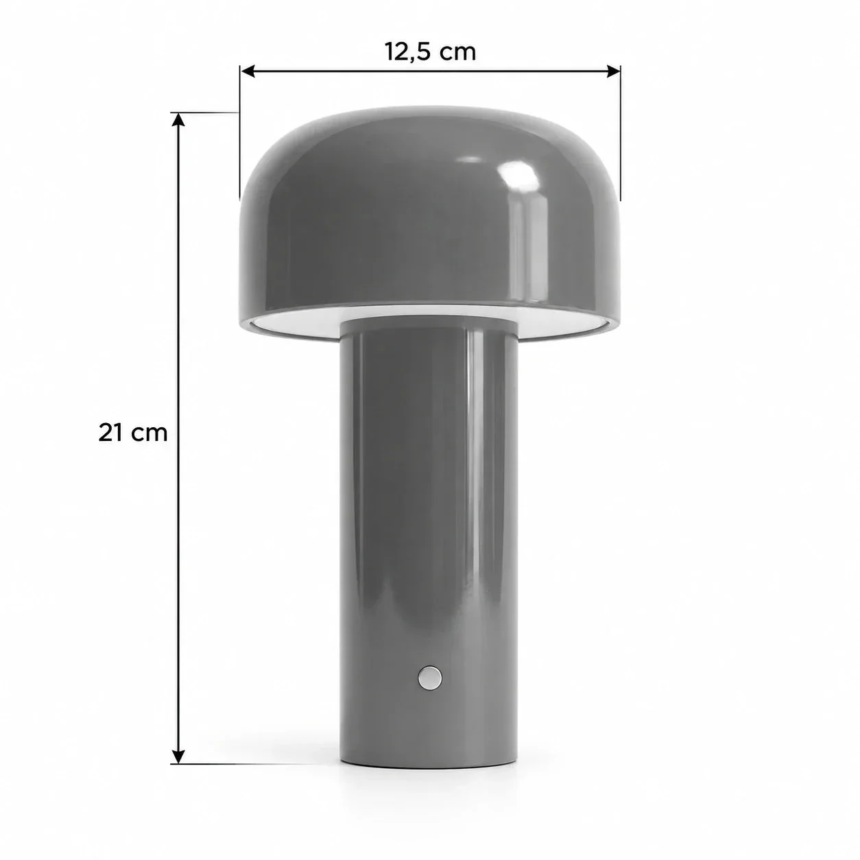 Masszeichnung – Gesamthöhe: 21 cm, Schirmdurchmesser: 12,5 cm, Gewicht: 851 g