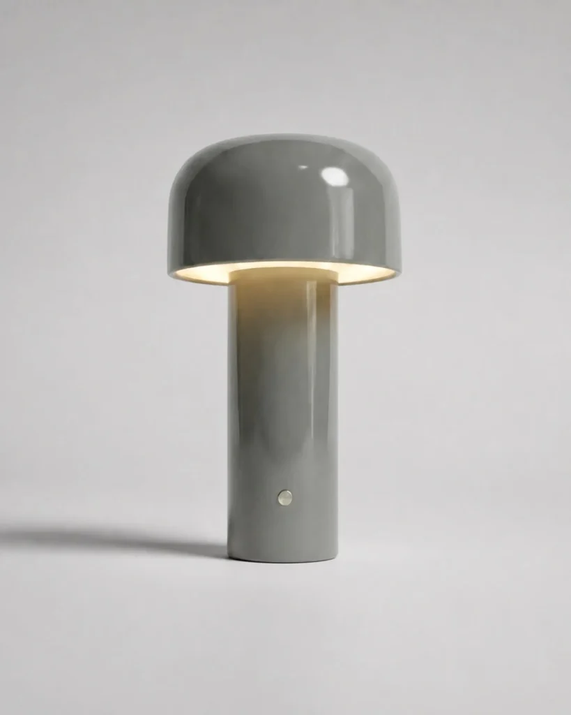 Akku-Tischlampe LAKO, skulpturale Metallform mit USB-C – Grau, Produktfoto