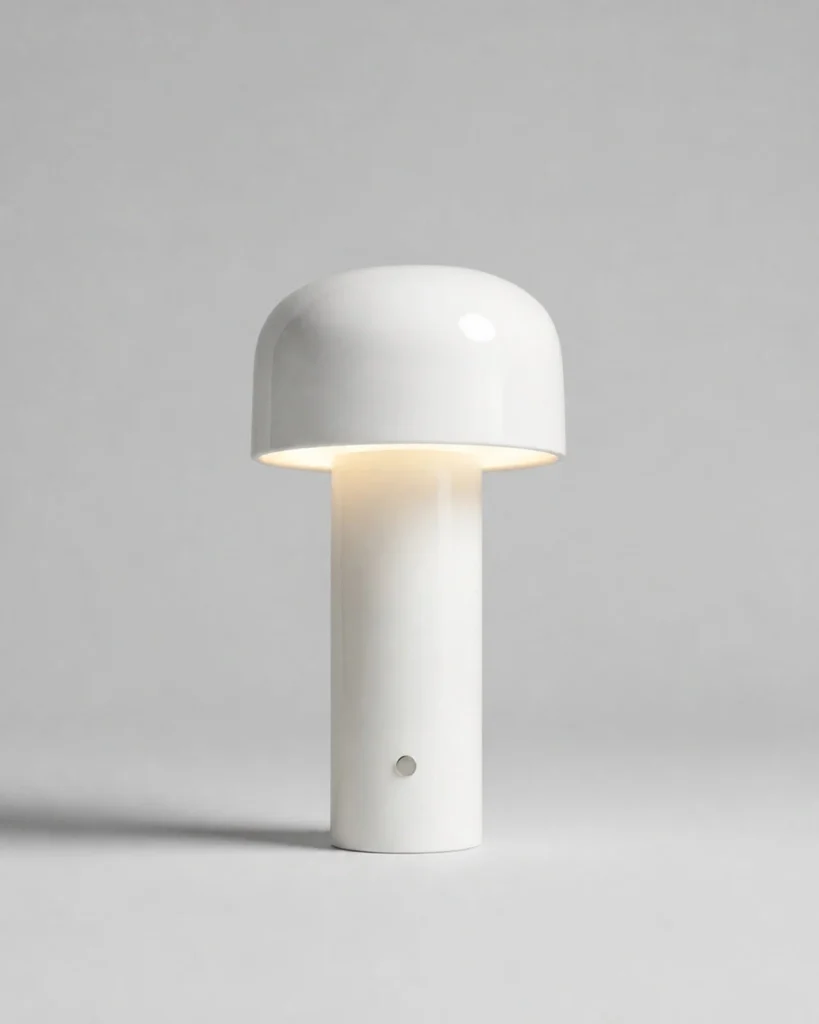 Akku-Tischlampe LAKO, skulpturale Metallform mit USB-C – Weiss, Produktfoto