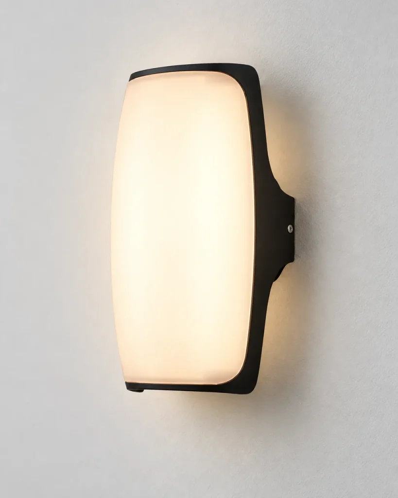 Applique da esterno CRATYA, applique LED bombata, IP65 – nero, foto prodotto con diffusore opale