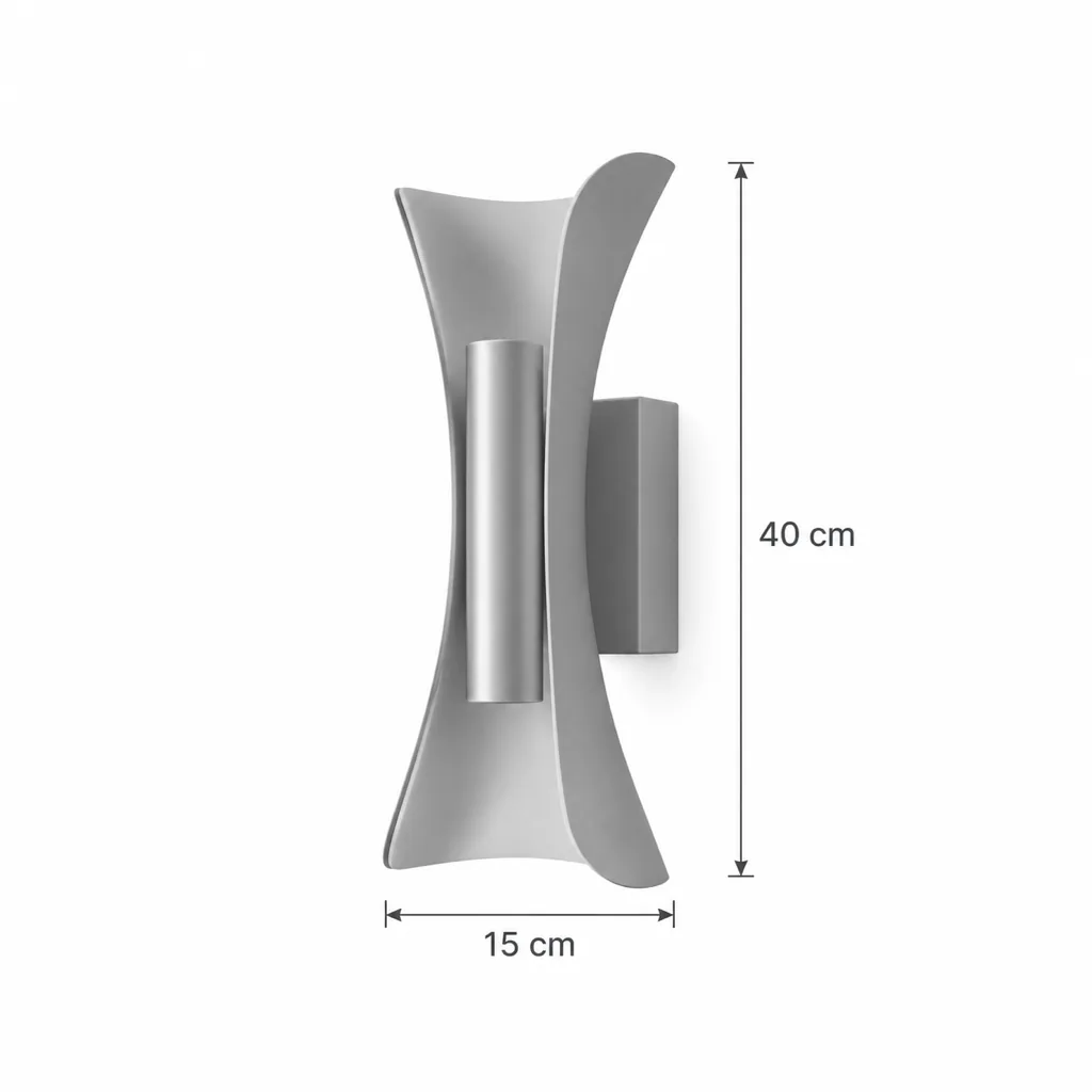 Applique da esterno HUGEL, LED sinuosa, IP65 – disegno tecnico con misure altezza 40 cm, larghezza 15 cm