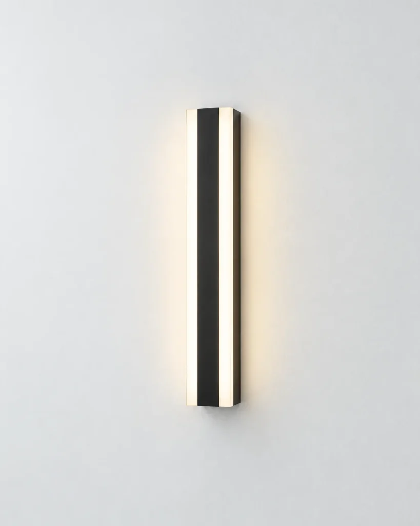Aussenleuchte RAFTO, lineare LED-Wandleuchte, IP65, RGB – Schwarzes Aluminium mit zwei Lichtstreifen, 30 cm, Produktfoto