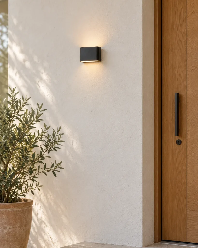 Applique da esterno MATIO, applique ovale up & down, IP65 – sulla facciata accanto alla porta di casa, luce diurna