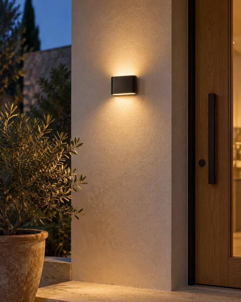 Applique da esterno MATIO, applique ovale up & down, IP65 – sulla facciata accanto alla porta di casa, luce serale