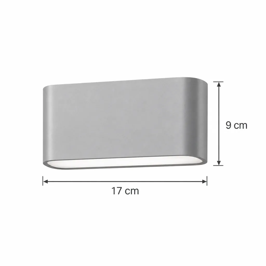 Applique da esterno MATIO, applique ovale up & down, IP65 – disegno tecnico con misure larghezza 17 cm, altezza 9 cm