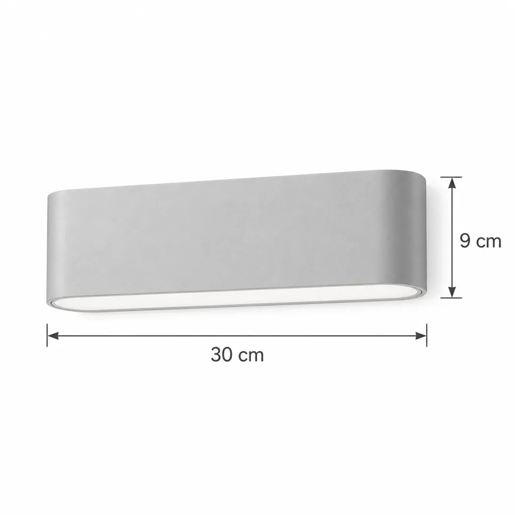 Applique da esterno MATIO, applique ovale up & down, IP65 – disegno tecnico con misure larghezza 30 cm, altezza 9 cm