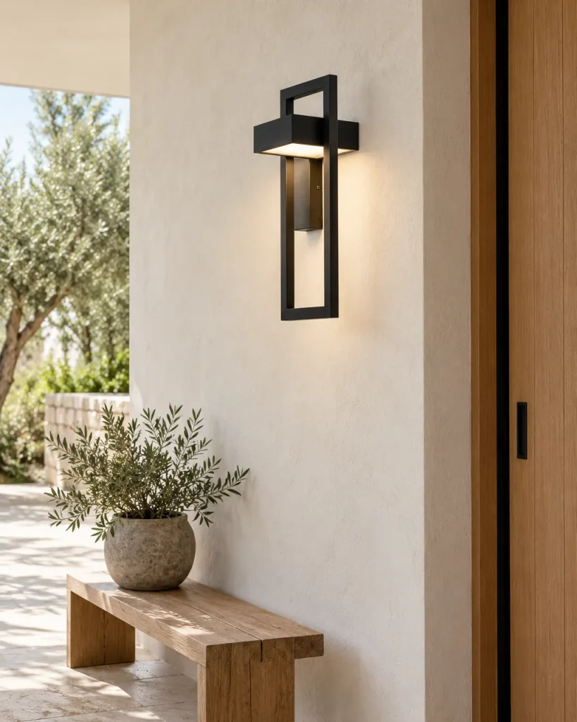 Applique da esterno TYRIAL, applique moderna nera, IP65 – all'ingresso coperto accanto alla porta di casa, luce diurna