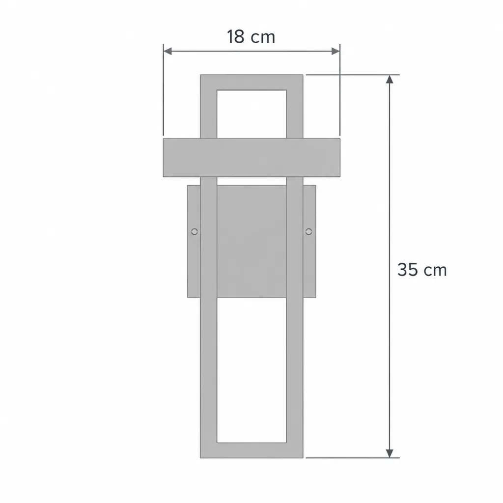 Applique da esterno TYRIAL, applique moderna nera, IP65 – disegno tecnico con misure 35 cm, larghezza 18 cm