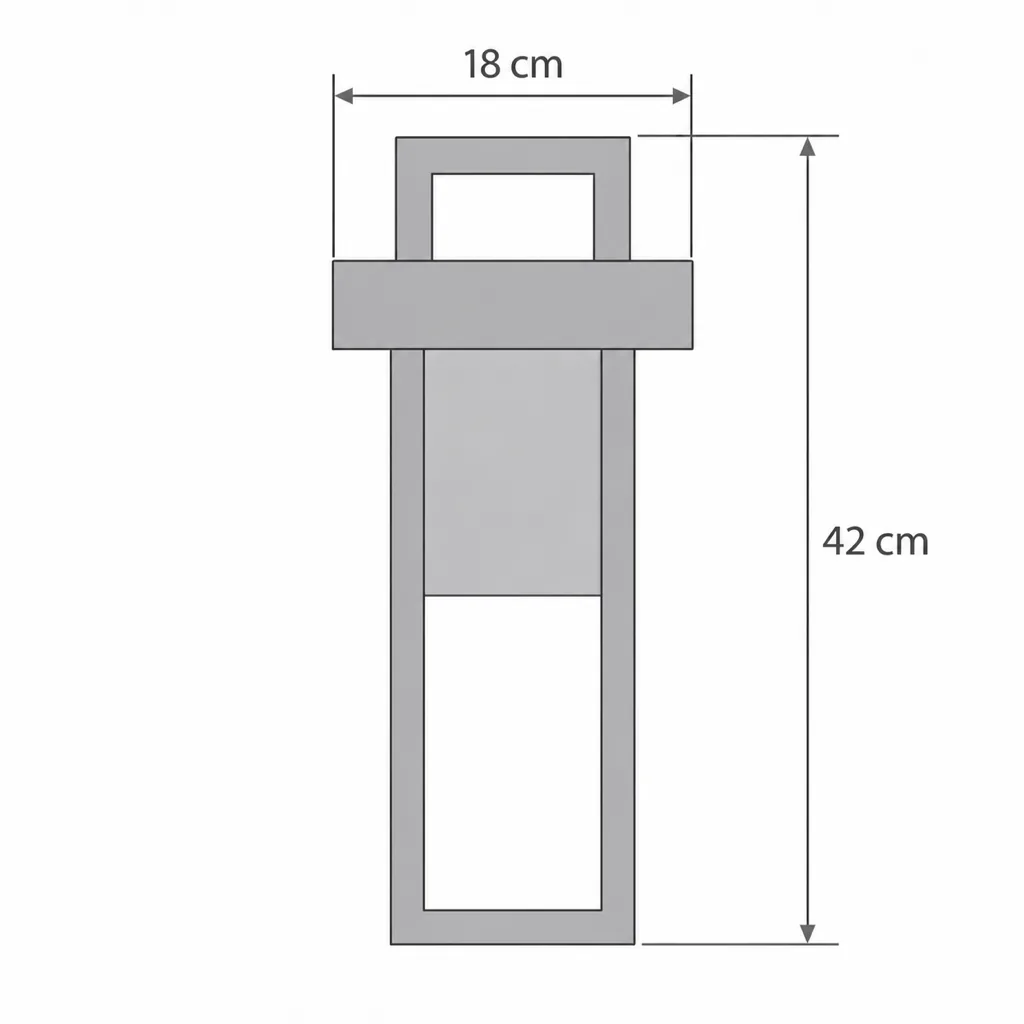 Applique da esterno TYRIAL, applique moderna nera, IP65 – disegno tecnico con misure 42 cm, larghezza 18 cm