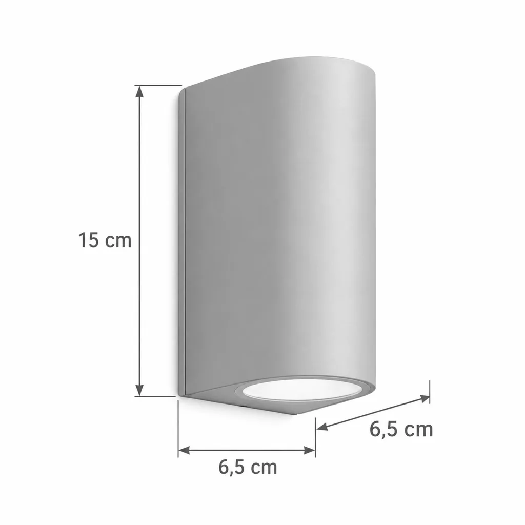 Wandlampe CADOS, Aussen-Wandleuchte Up & Down aus Aluminium – Masszeichnung Höhe 15 cm