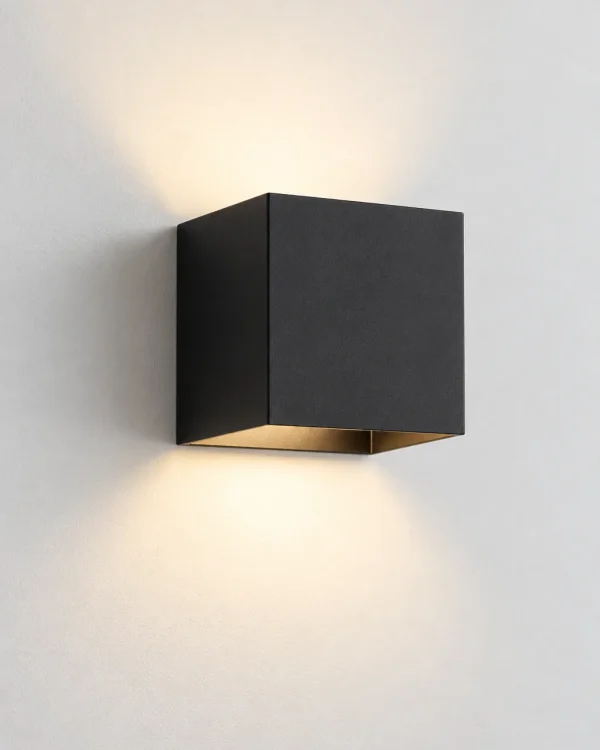 Applique CARDIF, cubo LED da esterno, angolo luce regolabile – nero, foto prodotto con luce verso l'alto e il basso