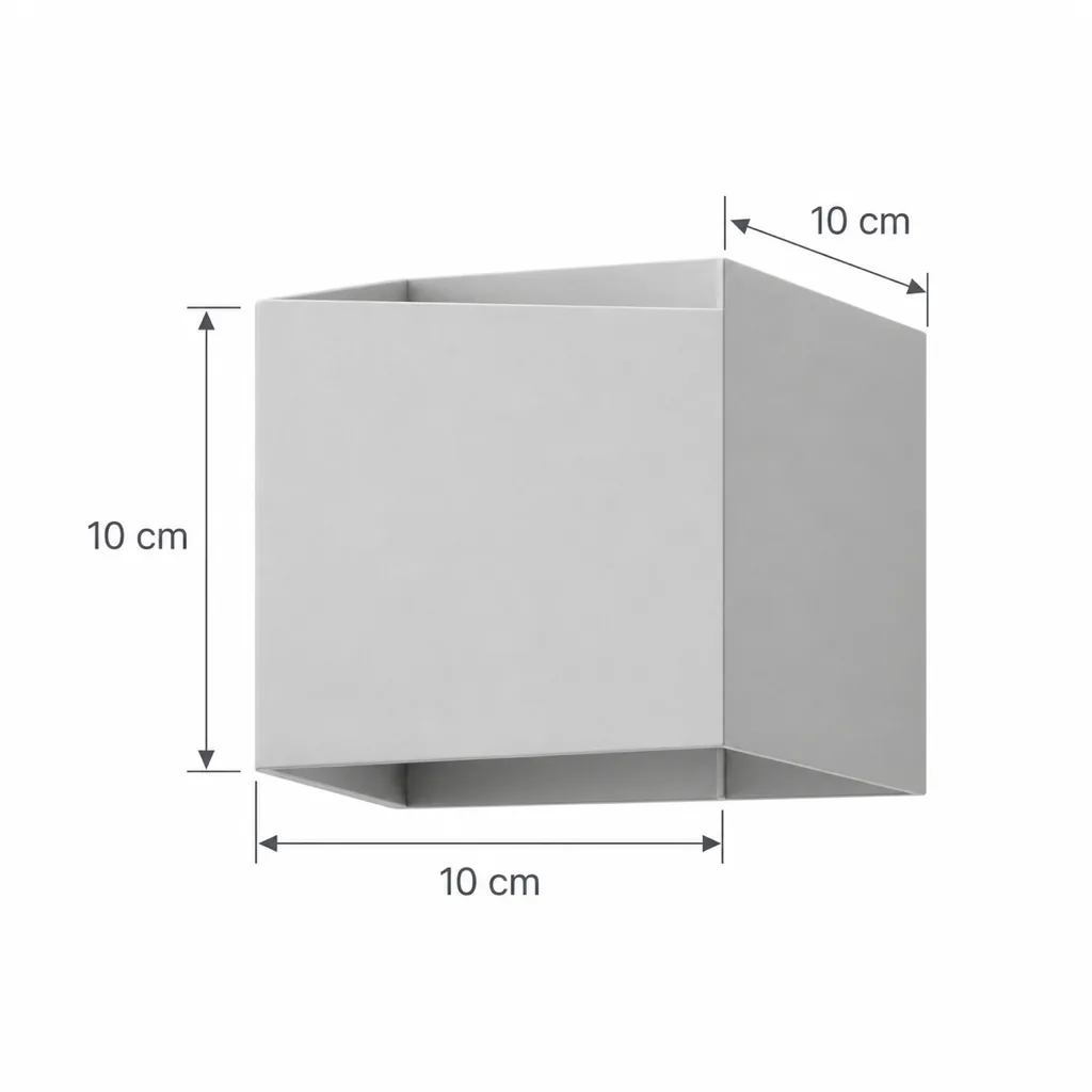 Wandlampe CARDIF, LED-Würfel für aussen, Lichtwinkel einstellbar – Masszeichnung 10 x 10 x 10 cm