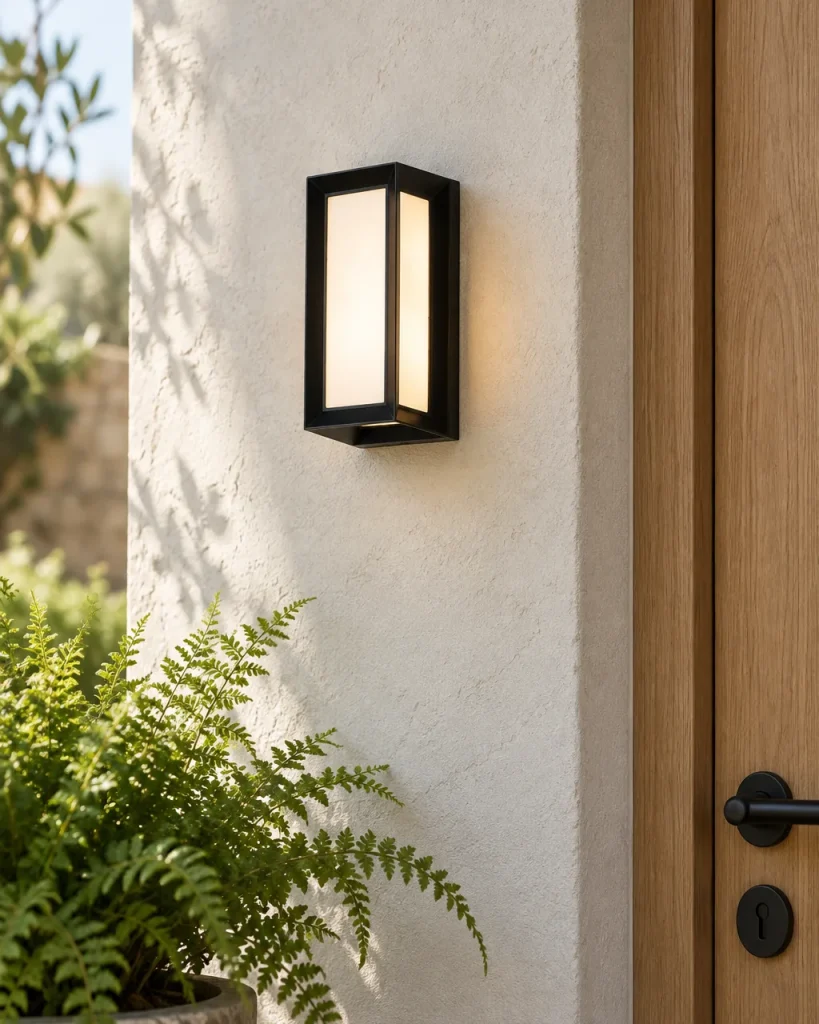 Applique da esterno KIETY, lanterna LED in alluminio, IP65, nera – sulla facciata accanto alla porta, luce diurna