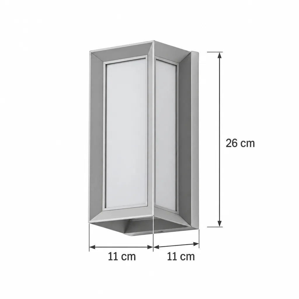Applique da esterno KIETY, lanterna LED in alluminio, IP65, nera – disegno tecnico con misure 26 x 11 x 11 cm