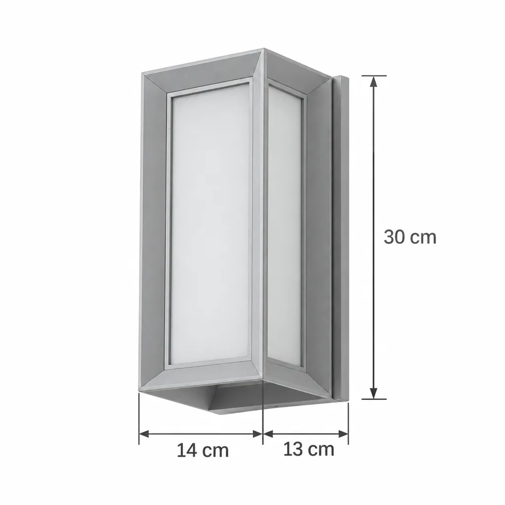 Applique da esterno KIETY, lanterna LED in alluminio, IP65, nera – disegno tecnico con misure 30 x 14 x 13 cm