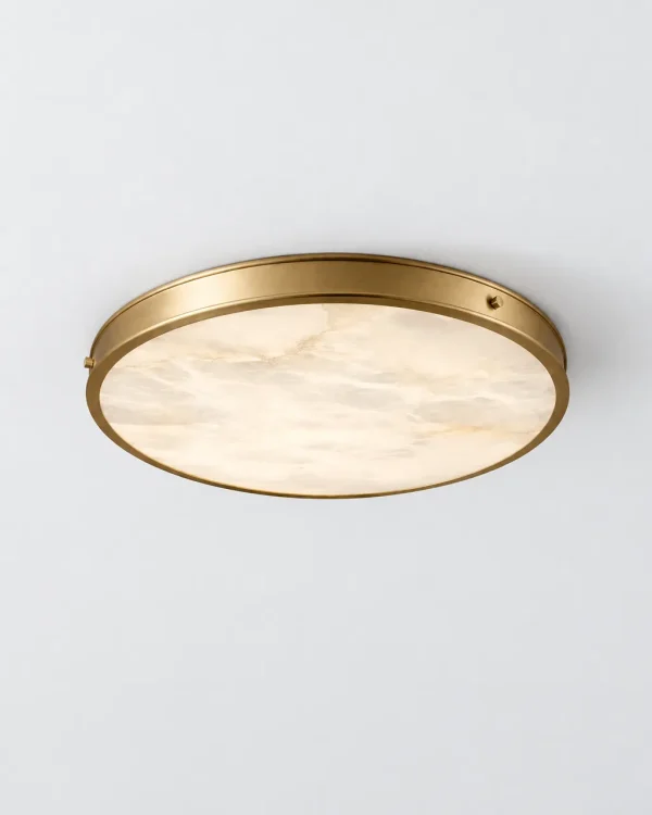 Deckenlampe: Flache Alabasterscheibe im Metallring – FENZE