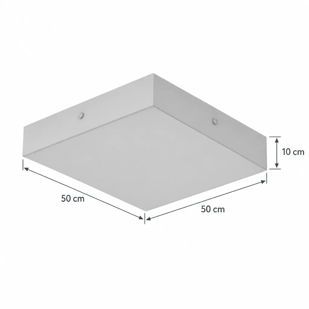 Deckenlampe TSARUK, quadratischer Alabasterblock mit LED – Masszeichnung 50 x 50 cm, Höhe 10 cm