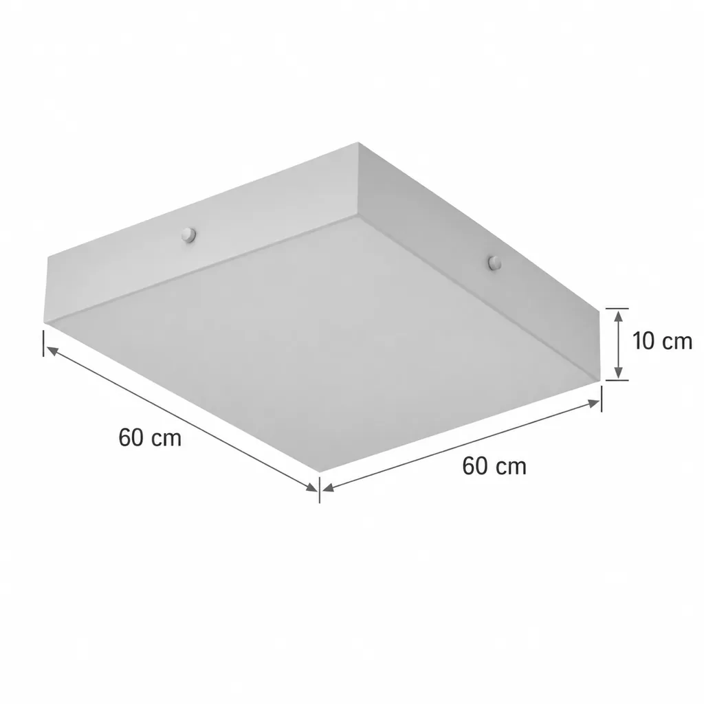 Deckenlampe TSARUK, quadratischer Alabasterblock mit LED – Masszeichnung 60 x 60 cm, Höhe 10 cm