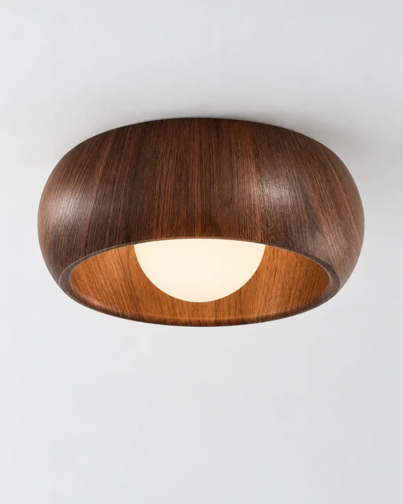 Deckenlampe POVA, runder LED-Ring in Holzoptik mit satiniertem Glas – Dunkle Holzoptik, Produktfoto