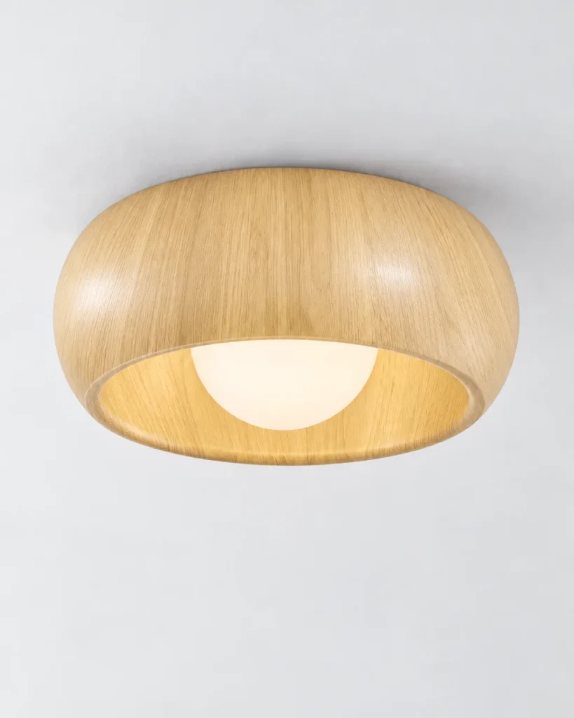 Deckenlampe POVA, runder LED-Ring in Holzoptik mit satiniertem Glas – Helle Holzoptik, Produktfoto