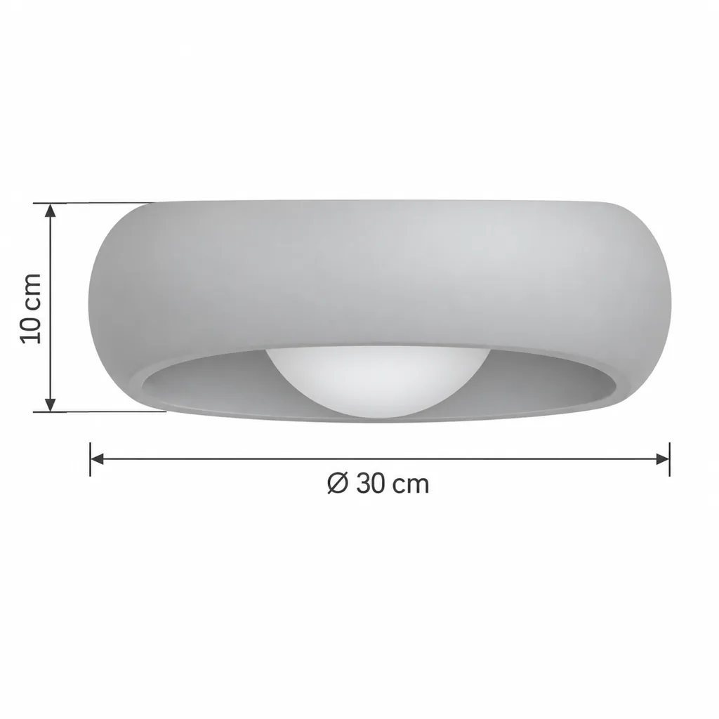 Deckenlampe POVA, runder LED-Ring in Holzoptik mit satiniertem Glas – Masszeichnung Ø 30 cm, Höhe 10 cm