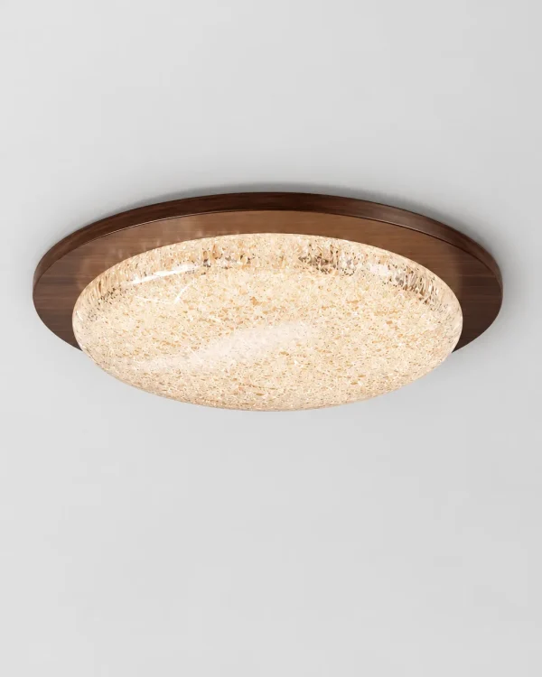 Deckenlampe: LED-Kuppel in Eis-Optik mit breitem Metallring – NAIA