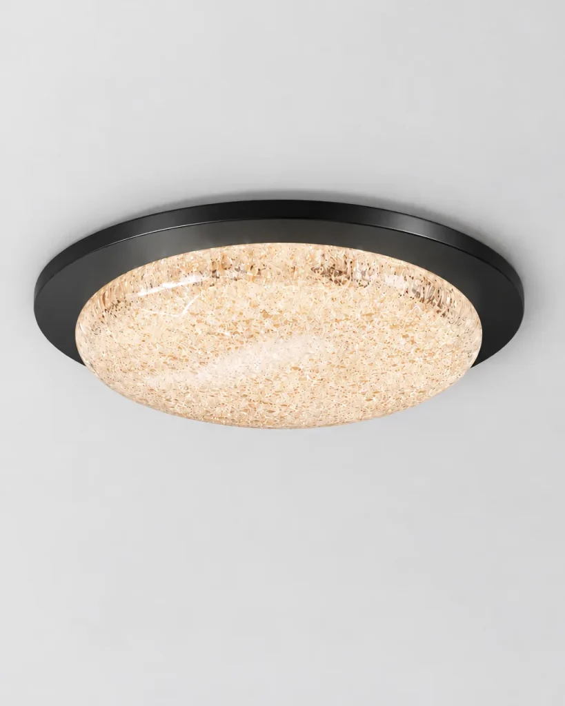 Deckenlampe NAIA, LED-Kuppel in Eis-Optik mit breitem Metallring – Schwarz, Produktfoto