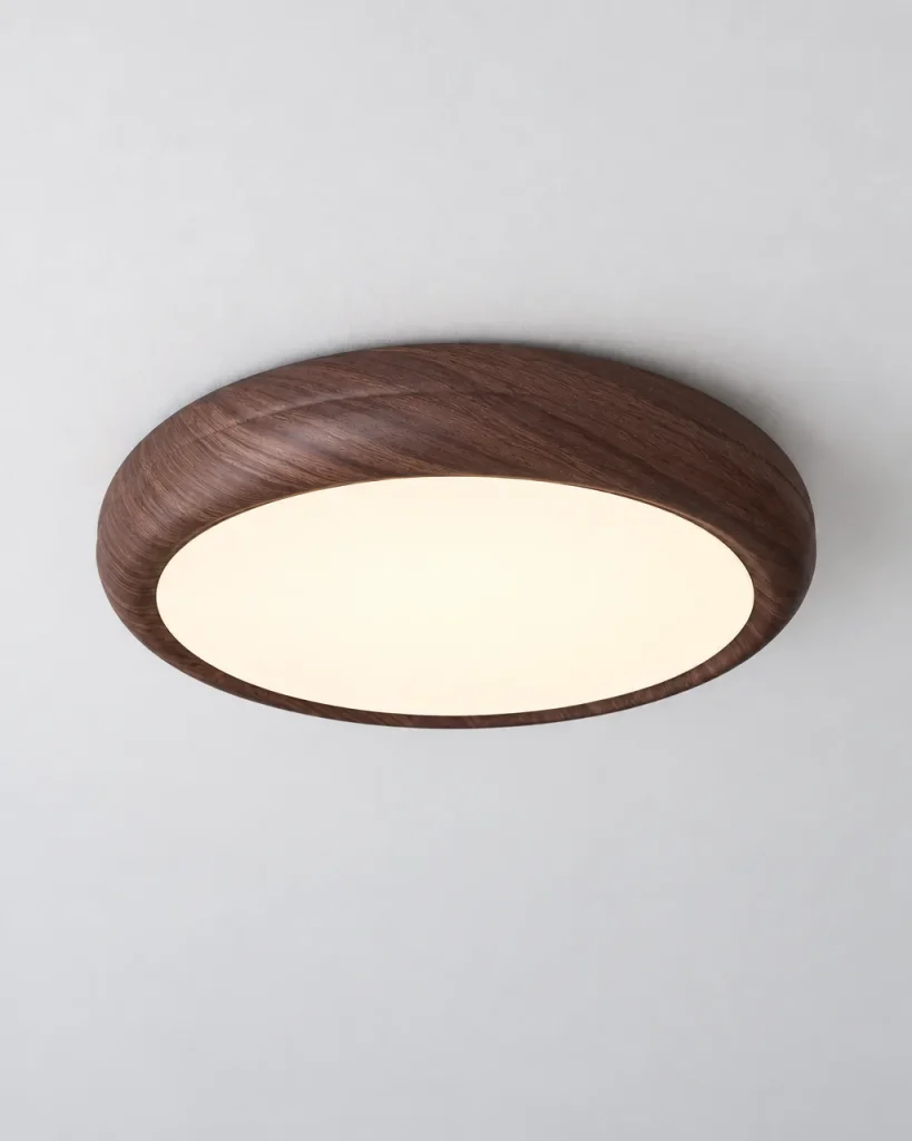 Deckenlampe JILO, Runde LED-Leuchte mit Rahmen in Holzoptik – Dunkle Holzoptik, Produktfoto