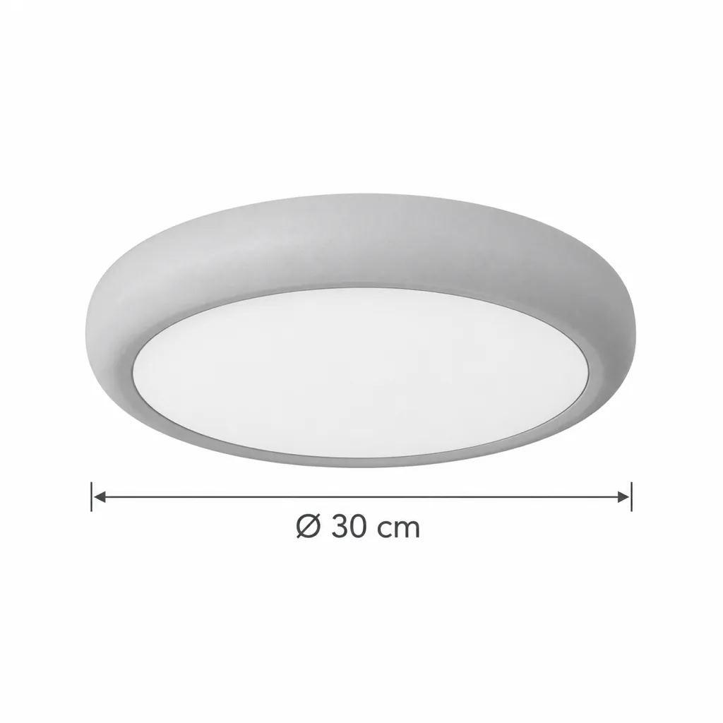 Deckenlampe JILO, Runde LED-Leuchte mit Rahmen in Holzoptik – Masszeichnung Ø 30 cm