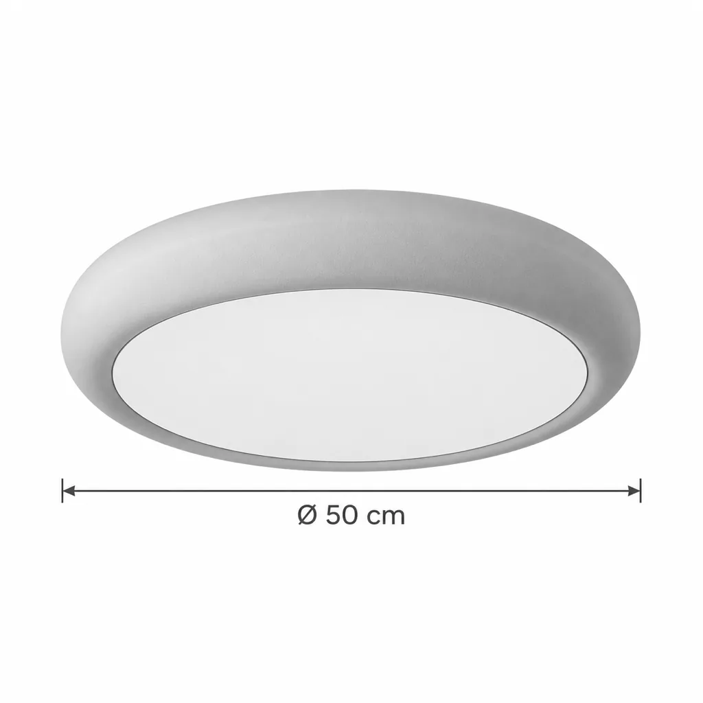 Deckenlampe JILO, Runde LED-Leuchte mit Rahmen in Holzoptik – Masszeichnung Ø 50 cm