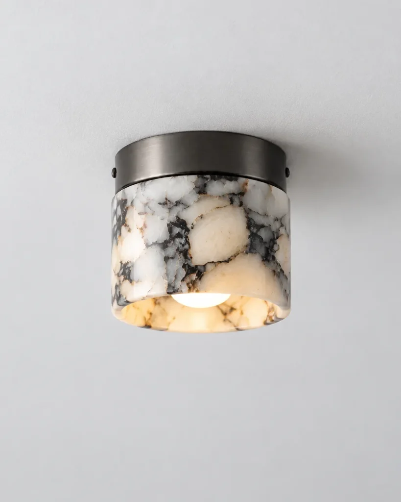 Plafoniera ANXI, cilindro in marmo con base nera, Ø 12 cm – marmo bianco, foto prodotto