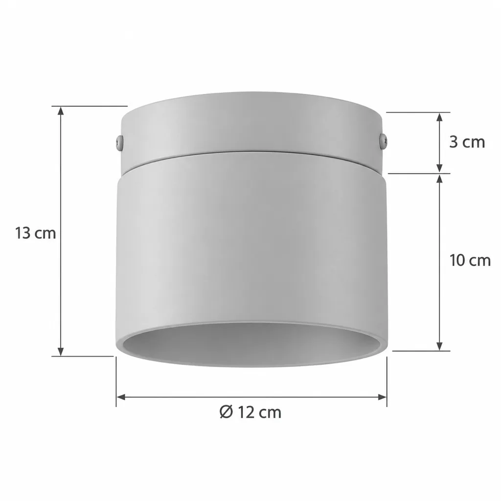 Plafoniera ANXI, cilindro in marmo con base nera, Ø 12 cm – disegno tecnico, Ø 12 cm, altezza 13 cm, base 3 cm