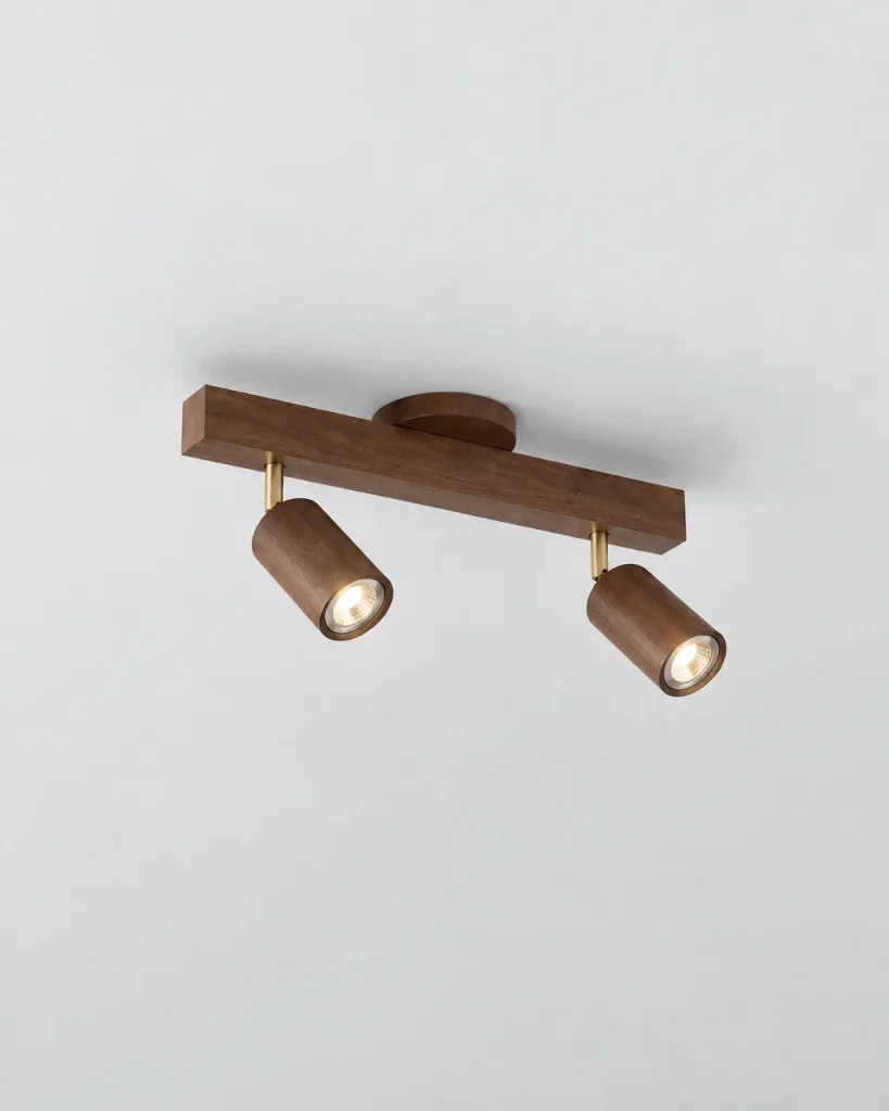 Plafoniera PORIAT, binario in legno con faretti orientabili – 2 faretti, legno scuro, foto prodotto