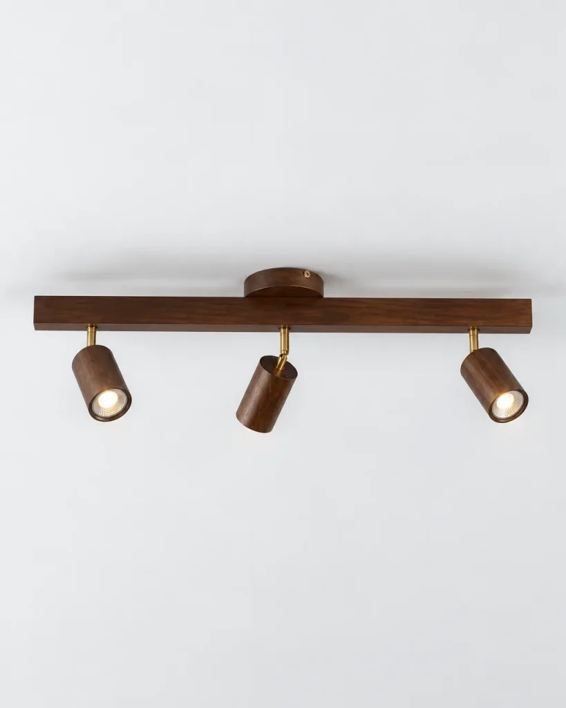 Plafoniera PORIAT, binario in legno con faretti orientabili – 3 faretti, legno scuro, foto prodotto