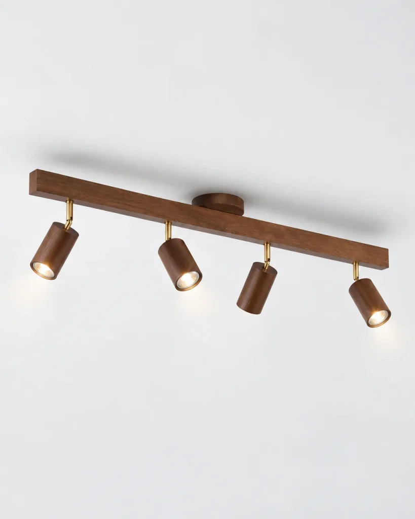 Plafoniera PORIAT, binario in legno con faretti orientabili – 4 faretti, legno scuro, foto prodotto